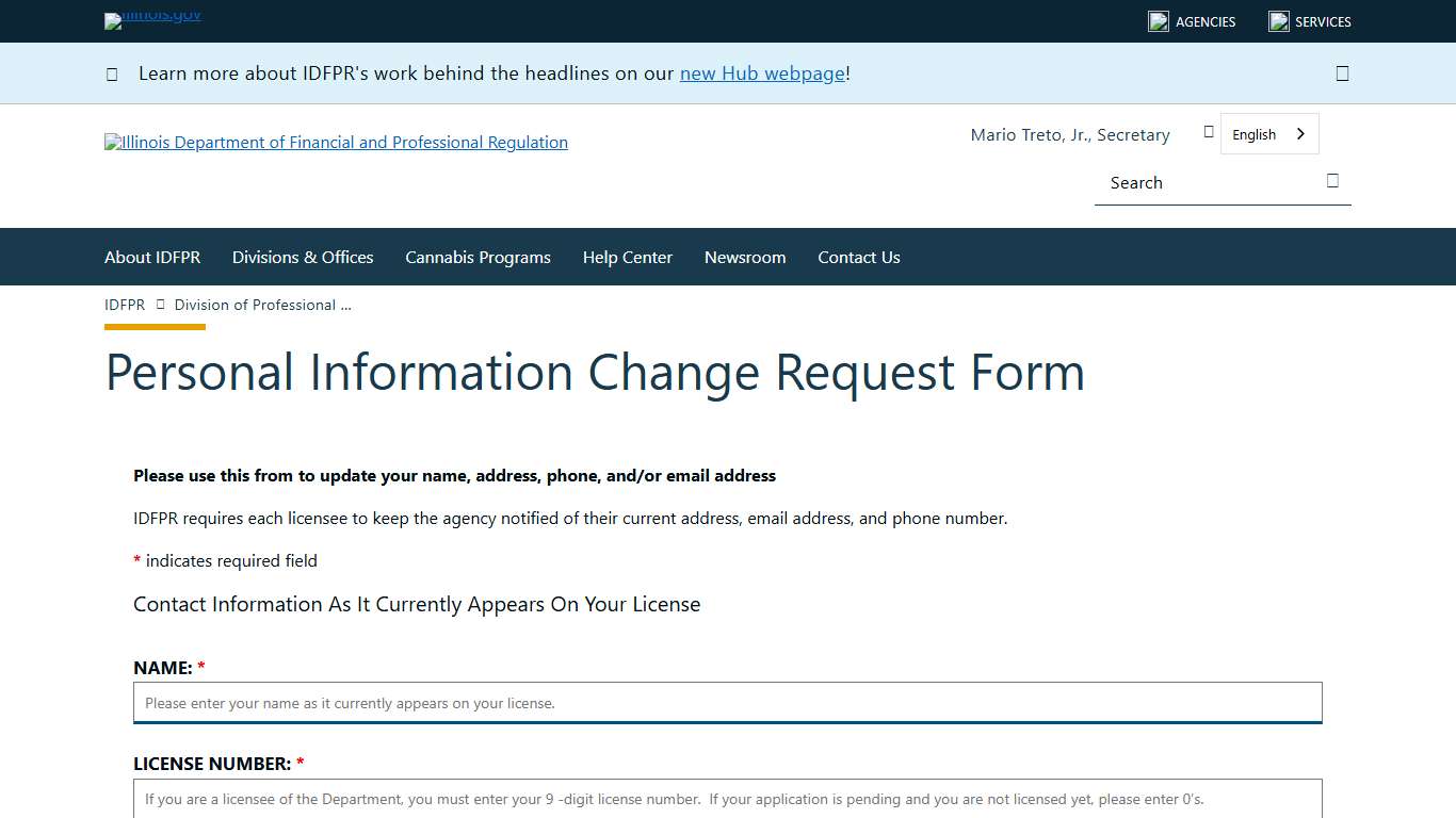 IDFPR Name and Address Change Information